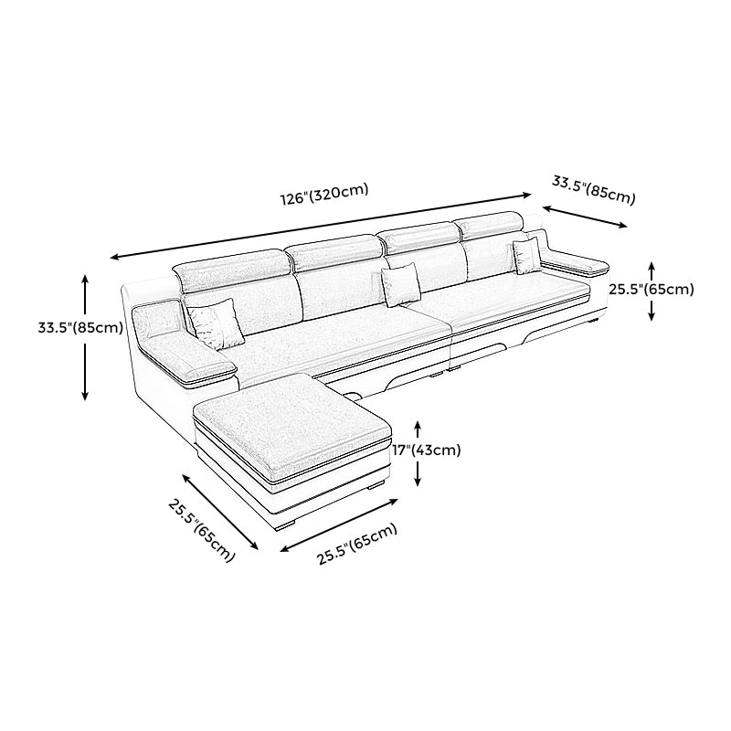 Contemporary Reversible Sectional Linen/Faux Leather Sofa with Ottoman for Four People Clearhalo 'furn' 'furn_sectionals' 'Furniture' 'furniture_sectionals' 'Living Room Furniture' 'Sectionals' 4883339