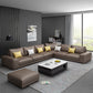 Contemporary Right Hand Facing Sectional Faux Leather Corner Sofa with Ottoman Brown Clearhalo 'furn' 'furn_sectionals' 'Furniture' 'furniture_sectionals' 'Living Room Furniture' 'Sectionals' 4883342