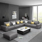 Contemporary Right Hand Facing Sectional Faux Leather Corner Sofa with Ottoman Grey Latex Clearhalo 'furn' 'furn_sectionals' 'Furniture' 'furniture_sectionals' 'Living Room Furniture' 'Sectionals' 4883343