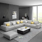 Contemporary Right Hand Facing Sectional Faux Leather Corner Sofa with Ottoman Light Gray Clearhalo 'furn' 'furn_sectionals' 'Furniture' 'furniture_sectionals' 'Living Room Furniture' 'Sectionals' 4883344