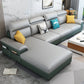 Contemporary Pillow Back Cushions Sectional Fabric/Faux Leather Sofa with Storage Gray-Green Faux Leather Clearhalo 'Furniture' 'furniture_sectionals' 'Living Room Furniture' 'Sectionals' 4883352