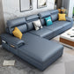 Contemporary Pillow Back Cushions Sectional Fabric/Faux Leather Sofa with Storage Blue Faux Leather Clearhalo 'Furniture' 'furniture_sectionals' 'Living Room Furniture' 'Sectionals' 4883356
