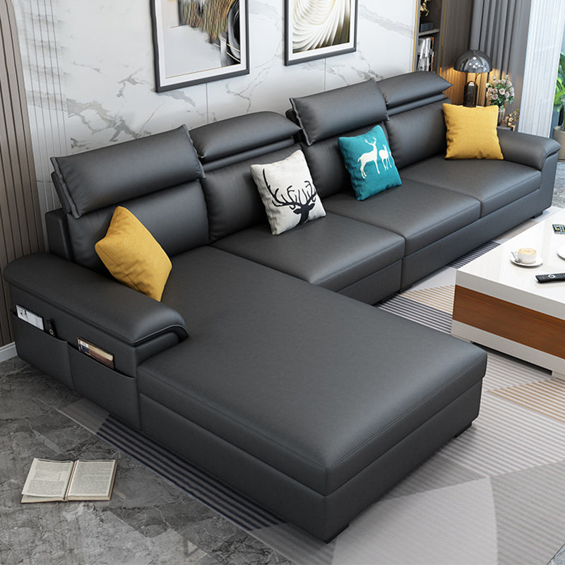 Contemporary Pillow Back Cushions Sectional Fabric/Faux Leather Sofa with Storage Dark Gray Clearhalo 'Furniture' 'furniture_sectionals' 'Living Room Furniture' 'Sectionals' 4883359