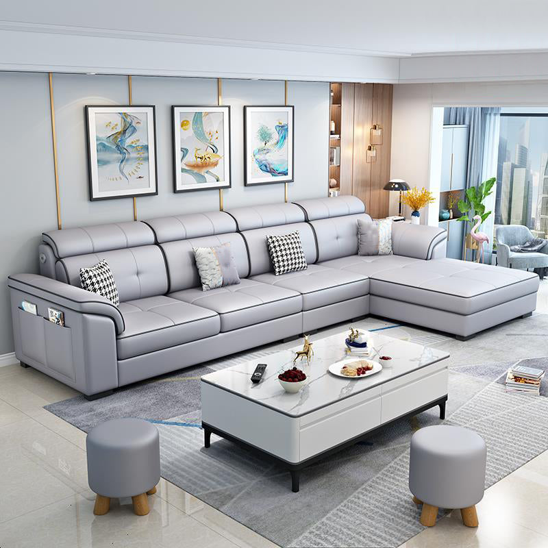 Modern L-shape Sectionas Faux Leather/Linen Sofa with Reversible Chaise and Storage Silver Gray Clearhalo 'furn' 'furn_sectionals' 'Furniture' 'furniture_sectionals' 'Living Room Furniture' 'Sectionals' 4883367