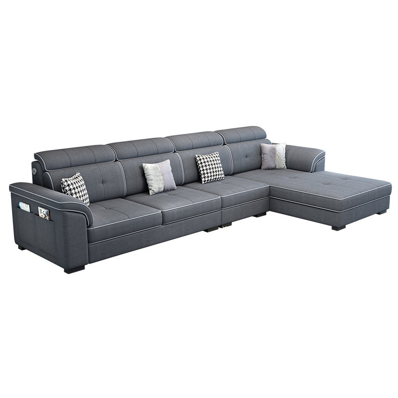 Modern L-shape Sectionas Faux Leather/Linen Sofa with Reversible Chaise and Storage Black Clearhalo 'furn' 'furn_sectionals' 'Furniture' 'furniture_sectionals' 'Living Room Furniture' 'Sectionals' 4883368