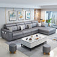 Modern L-shape Sectionas Faux Leather/Linen Sofa with Reversible Chaise and Storage Smoke Gray Clearhalo 'furn' 'furn_sectionals' 'Furniture' 'furniture_sectionals' 'Living Room Furniture' 'Sectionals' 4883369