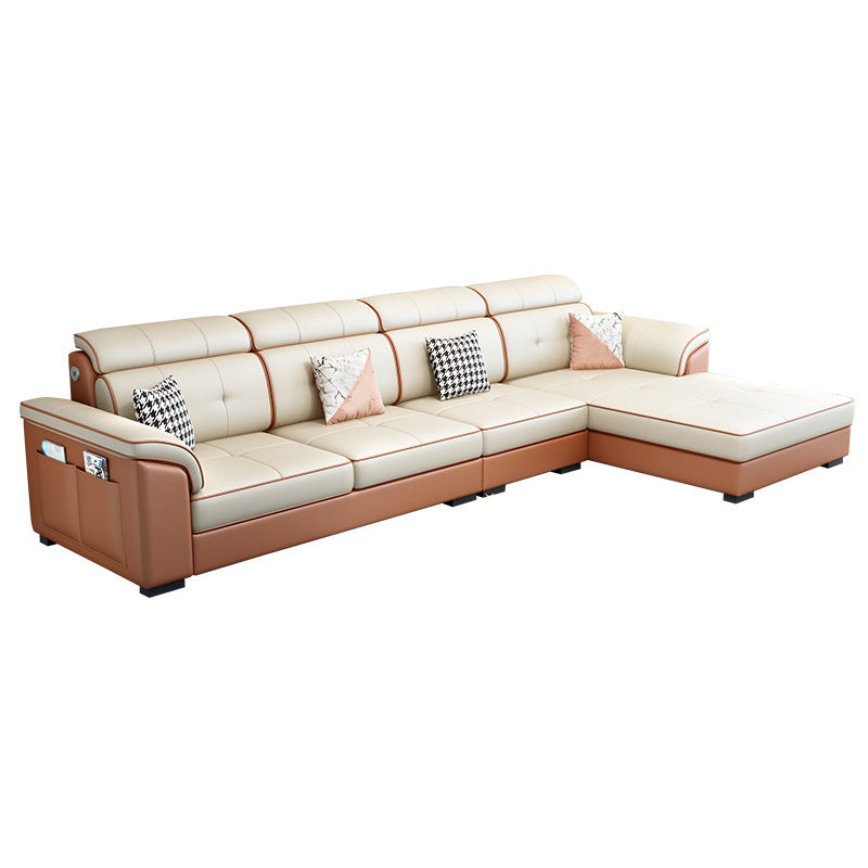 Modern L-shape Sectionas Faux Leather/Linen Sofa with Reversible Chaise and Storage Orange Clearhalo 'furn' 'furn_sectionals' 'Furniture' 'furniture_sectionals' 'Living Room Furniture' 'Sectionals' 4883381