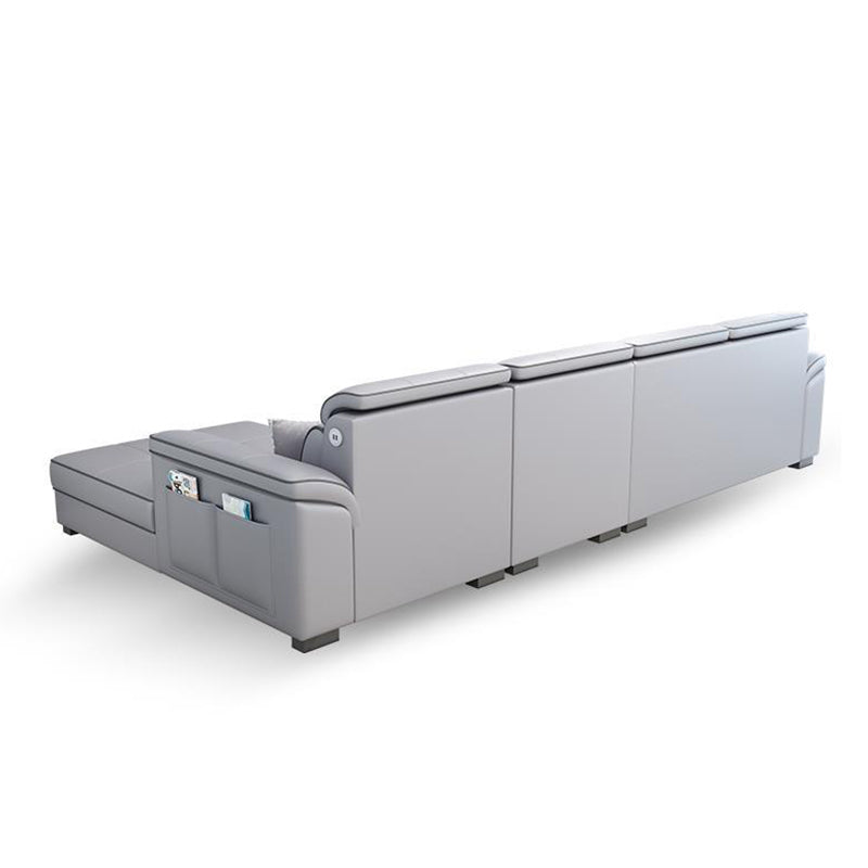 Modern L-shape Sectionas Faux Leather/Linen Sofa with Reversible Chaise and Storage Clearhalo 'furn' 'furn_sectionals' 'Furniture' 'furniture_sectionals' 'Living Room Furniture' 'Sectionals' 4883382