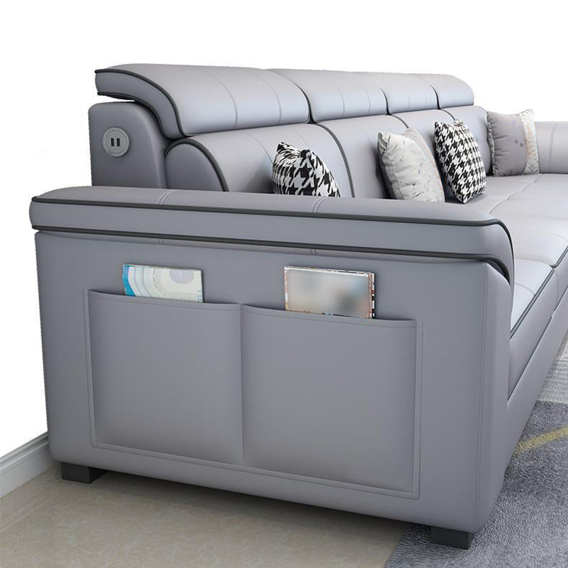 Modern L-shape Sectionas Faux Leather/Linen Sofa with Reversible Chaise and Storage Clearhalo 'furn' 'furn_sectionals' 'Furniture' 'furniture_sectionals' 'Living Room Furniture' 'Sectionals' 4883383