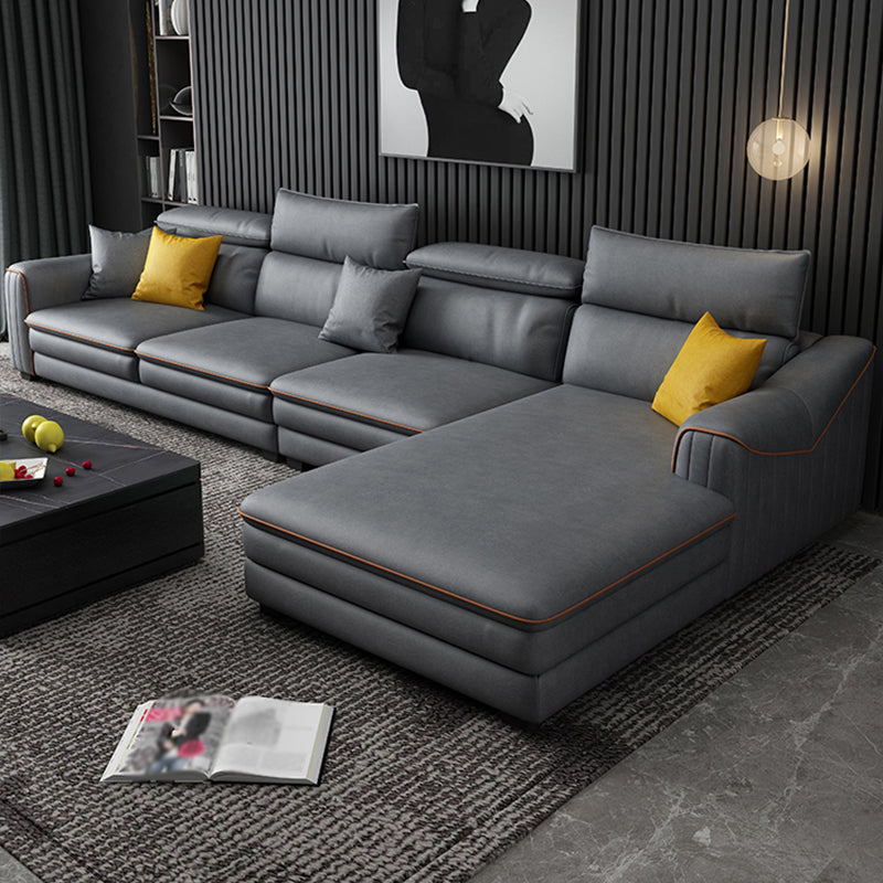 35.43"H Modern Cushion Back Sectional Faux Leather Square Arm Sofa and Chaise Dark Gray Clearhalo 'furn' 'furn_sectionals' 'Furniture' 'furniture_sectionals' 'Living Room Furniture' 'Sectionals' 4883385