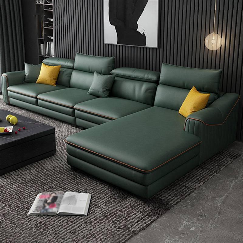 35.43"H Modern Cushion Back Sectional Faux Leather Square Arm Sofa and Chaise Blackish Green Clearhalo 'furn' 'furn_sectionals' 'Furniture' 'furniture_sectionals' 'Living Room Furniture' 'Sectionals' 4883386
