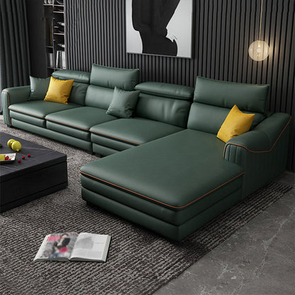 35.43"H Modern Cushion Back Sectional Faux Leather Square Arm Sofa and Chaise Blackish Green Clearhalo 'furn' 'furn_sectionals' 'Furniture' 'furniture_sectionals' 'Living Room Furniture' 'Sectionals' 4883386