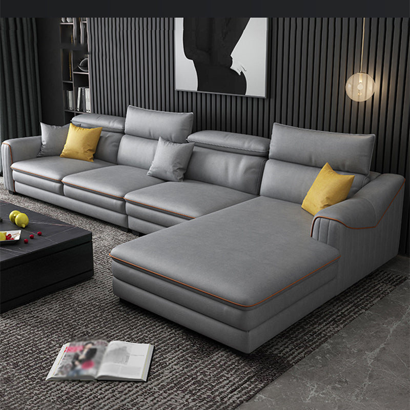 35.43"H Modern Cushion Back Sectional Faux Leather Square Arm Sofa and Chaise Light Gray Clearhalo 'furn' 'furn_sectionals' 'Furniture' 'furniture_sectionals' 'Living Room Furniture' 'Sectionals' 4883388