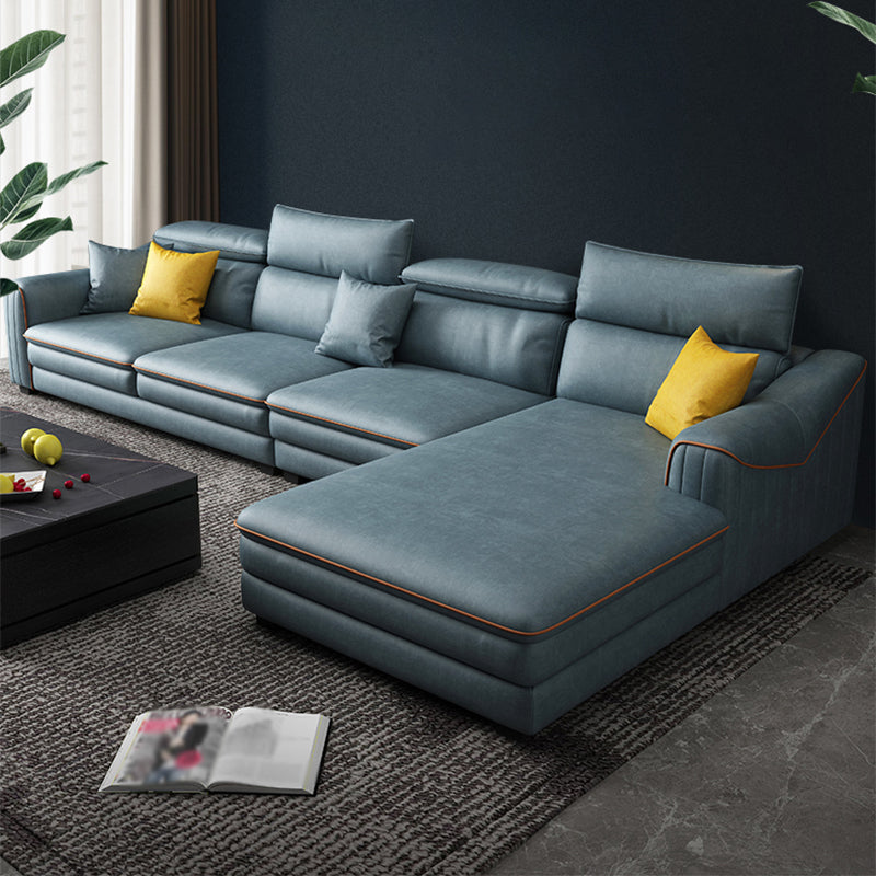 35.43"H Modern Cushion Back Sectional Faux Leather Square Arm Sofa and Chaise Ocean Blue Latex Clearhalo 'furn' 'furn_sectionals' 'Furniture' 'furniture_sectionals' 'Living Room Furniture' 'Sectionals' 4883389