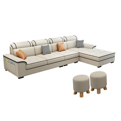 Faux Leather/Fabric Sectionals Pillow Top Arm Sofa with Reversible Chaise Off-White Clearhalo 'furn' 'furn_sectionals' 'Furniture' 'furniture_sectionals' 'Living Room Furniture' 'Sectionals' 4883404