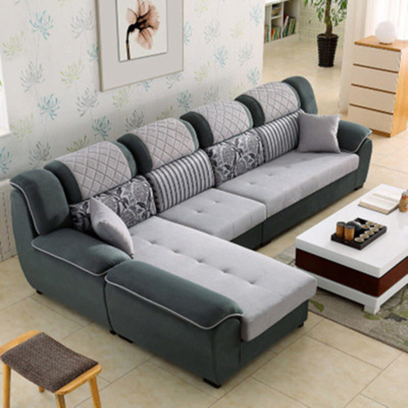 Contemporary Left Hand Facing Sectional 4-Seater Sofa with Pillow Back Cushions Dark Grey Light Grey Clearhalo 'furn' 'furn_sectionals' 'Furniture' 'furniture_sectionals' 'Living Room Furniture' 'Sectionals' 4883434