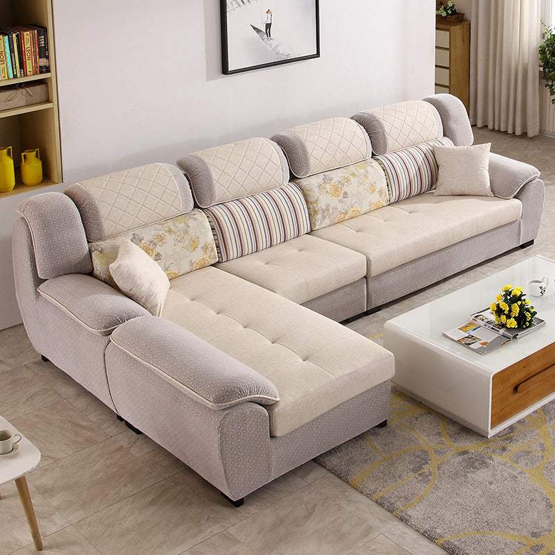 Contemporary Left Hand Facing Sectional 4-Seater Sofa with Pillow Back Cushions Beige Clearhalo 'furn' 'furn_sectionals' 'Furniture' 'furniture_sectionals' 'Living Room Furniture' 'Sectionals' 4883435