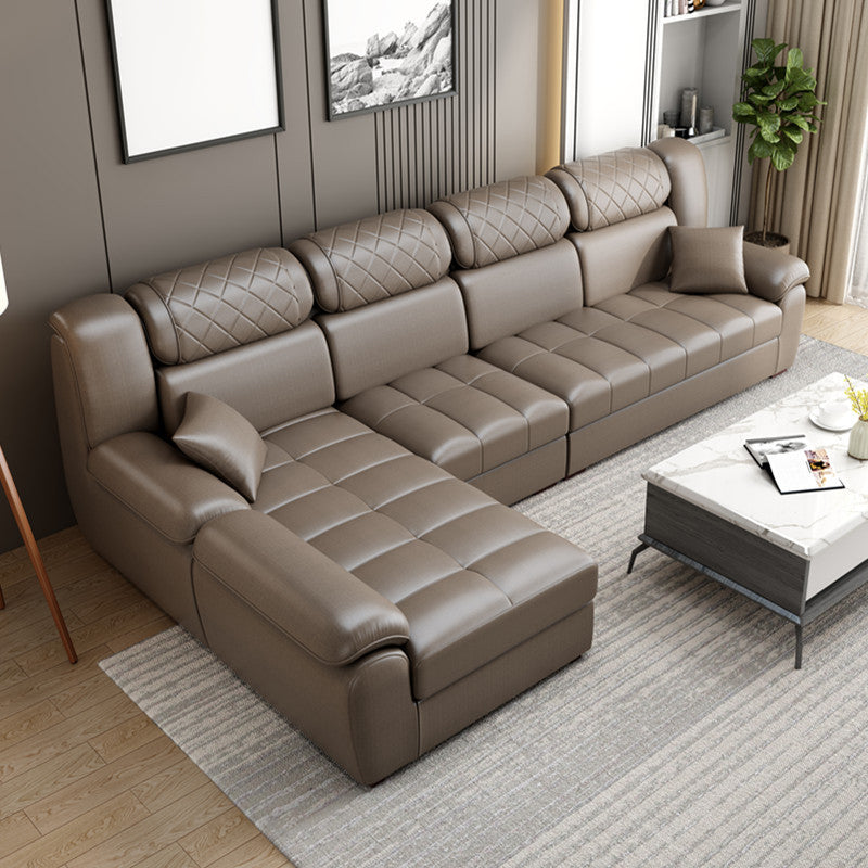 Contemporary Left Hand Facing Sectional 4-Seater Sofa with Pillow Back Cushions Coffee Clearhalo 'furn' 'furn_sectionals' 'Furniture' 'furniture_sectionals' 'Living Room Furniture' 'Sectionals' 4883436