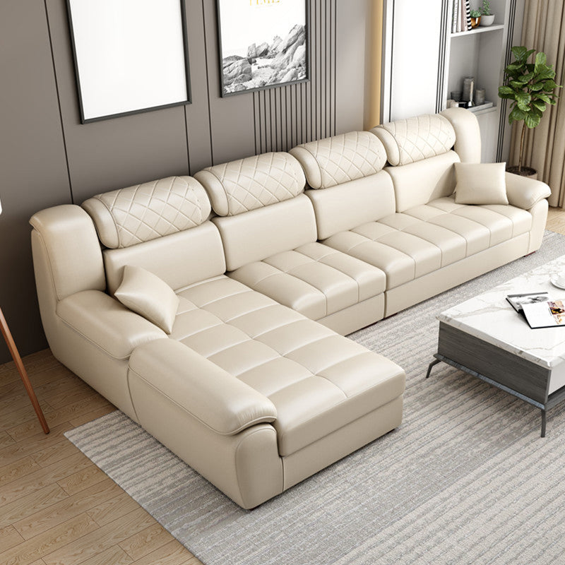 Contemporary Left Hand Facing Sectional 4-Seater Sofa with Pillow Back Cushions Beige-Clear Clearhalo 'furn' 'furn_sectionals' 'Furniture' 'furniture_sectionals' 'Living Room Furniture' 'Sectionals' 4883437