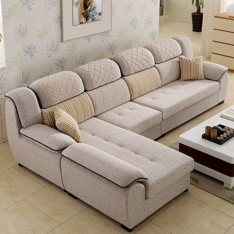 Contemporary Left Hand Facing Sectional 4-Seater Sofa with Pillow Back Cushions Khaki Clearhalo 'furn' 'furn_sectionals' 'Furniture' 'furniture_sectionals' 'Living Room Furniture' 'Sectionals' 4883439