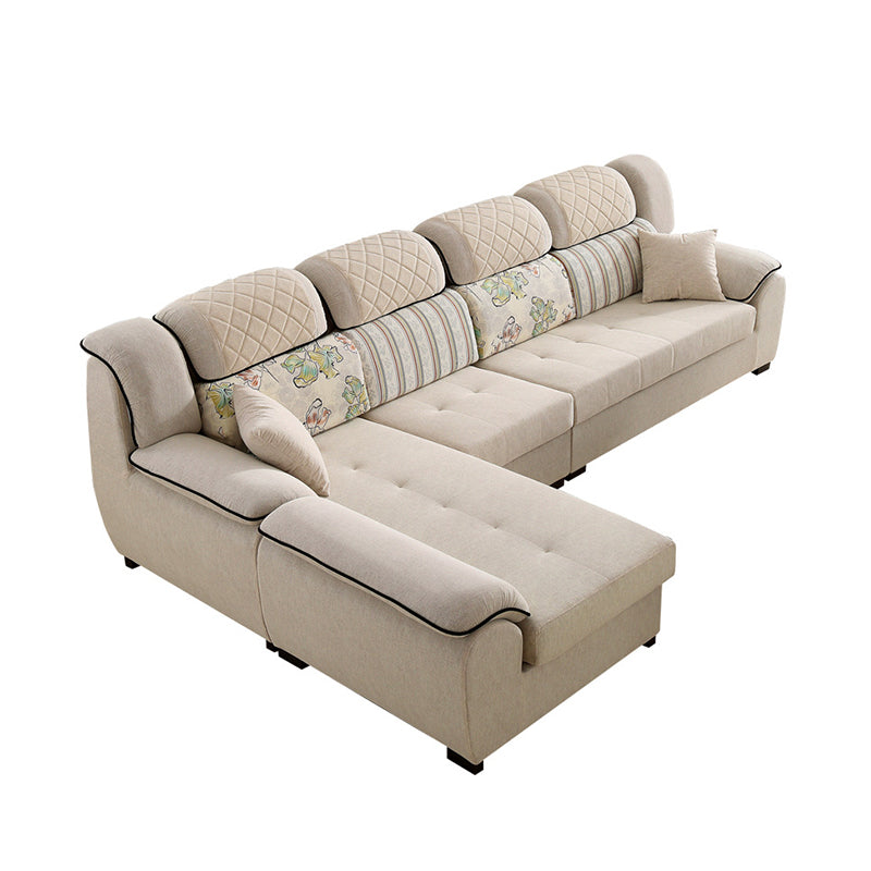 Contemporary Left Hand Facing Sectional 4-Seater Sofa with Pillow Back Cushions 118"L x 71"W x 37"H Off-White Clearhalo 'furn' 'furn_sectionals' 'Furniture' 'furniture_sectionals' 'Living Room Furniture' 'Sectionals' 4883440