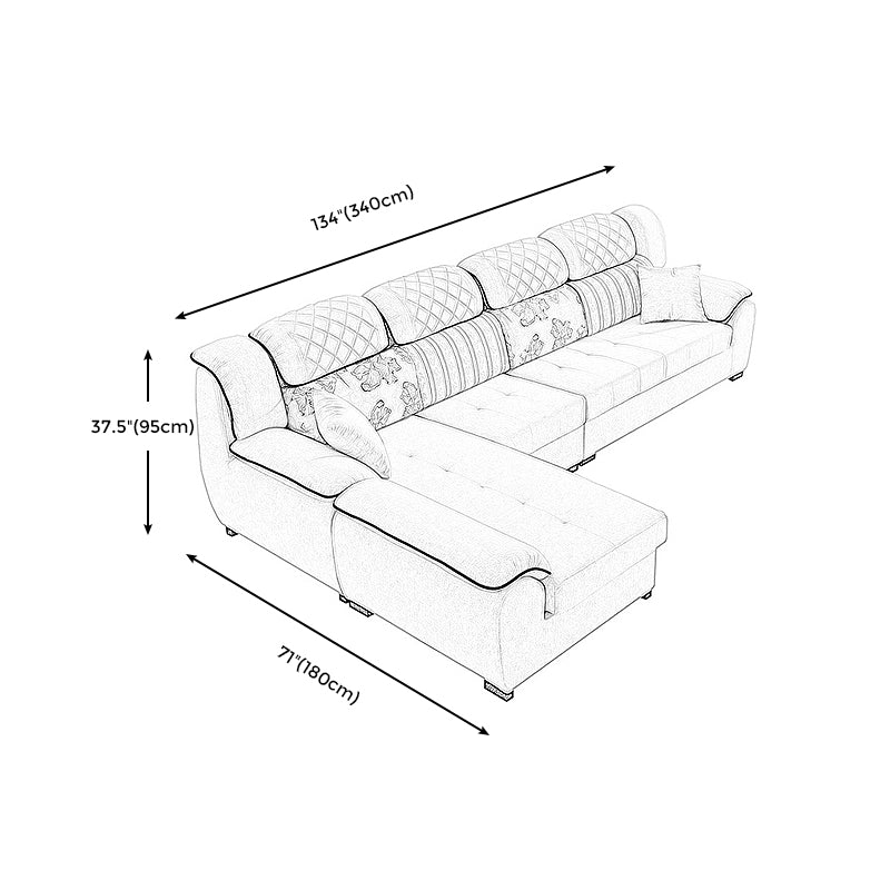 Contemporary Left Hand Facing Sectional 4-Seater Sofa with Pillow Back Cushions Clearhalo 'furn' 'furn_sectionals' 'Furniture' 'furniture_sectionals' 'Living Room Furniture' 'Sectionals' 4883447