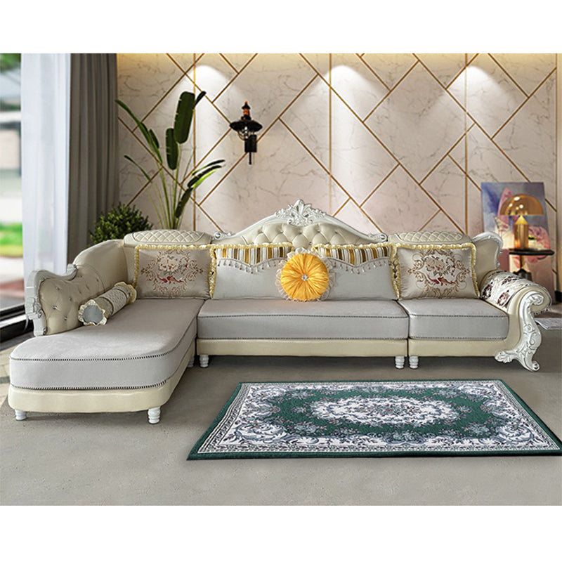 133.86"L x 74.8"W x 47.24"H Glam 5-Seat Cushion Back Sectional Rolled Arm Sofa and Chaise Apricot Left Clearhalo 'furn' 'furn_sectionals' 'Furniture' 'furniture_sectionals' 'Living Room Furniture' 'Sectionals' 4883450