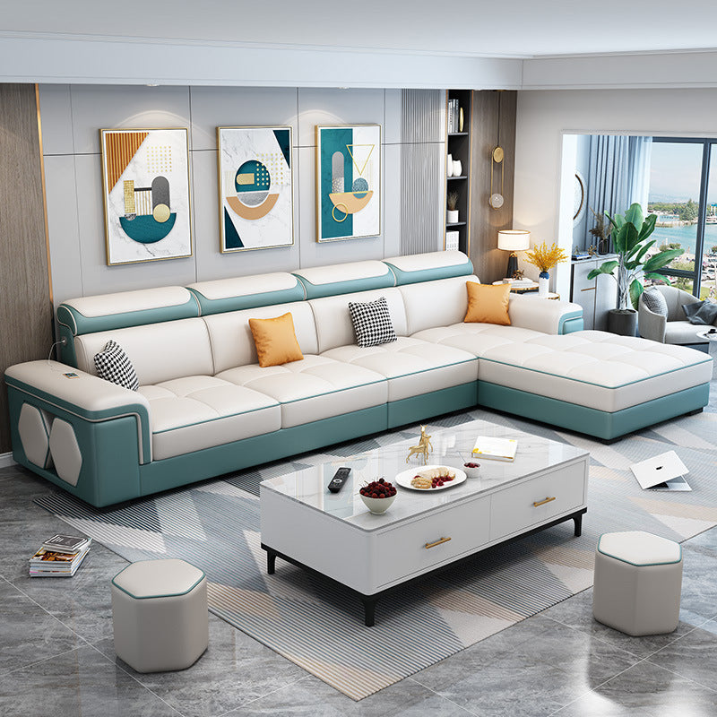 Contemporary L-shape Sectional Right Hand Facing Sofa and Chaise for Living Room Green Clearhalo 'Furniture' 'furniture_sectionals' 'Living Room Furniture' 'Sectionals' 4883466
