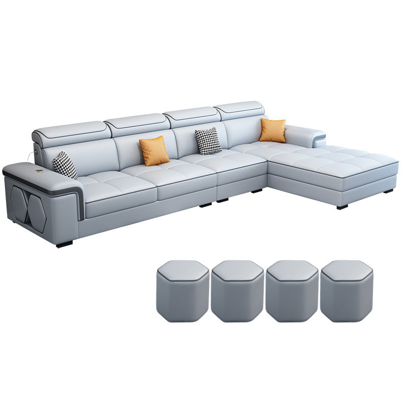 Contemporary L-shape Sectional Right Hand Facing Sofa and Chaise for Living Room Light Blue Clearhalo 'Furniture' 'furniture_sectionals' 'Living Room Furniture' 'Sectionals' 4883467