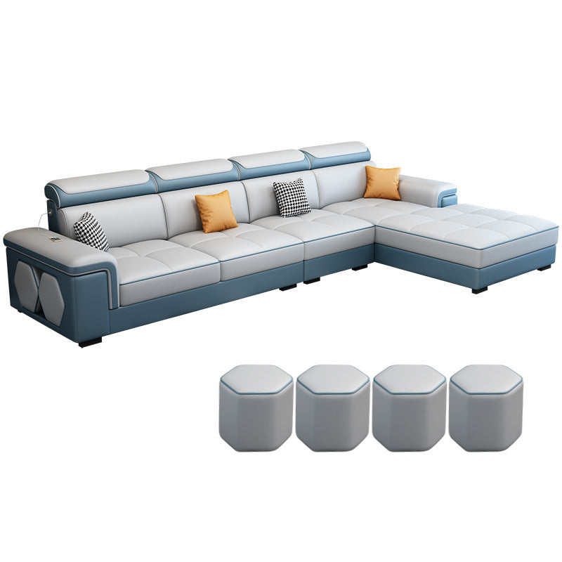 Contemporary L-shape Sectional Right Hand Facing Sofa and Chaise for Living Room Light Blue-White Clearhalo 'Furniture' 'furniture_sectionals' 'Living Room Furniture' 'Sectionals' 4883477