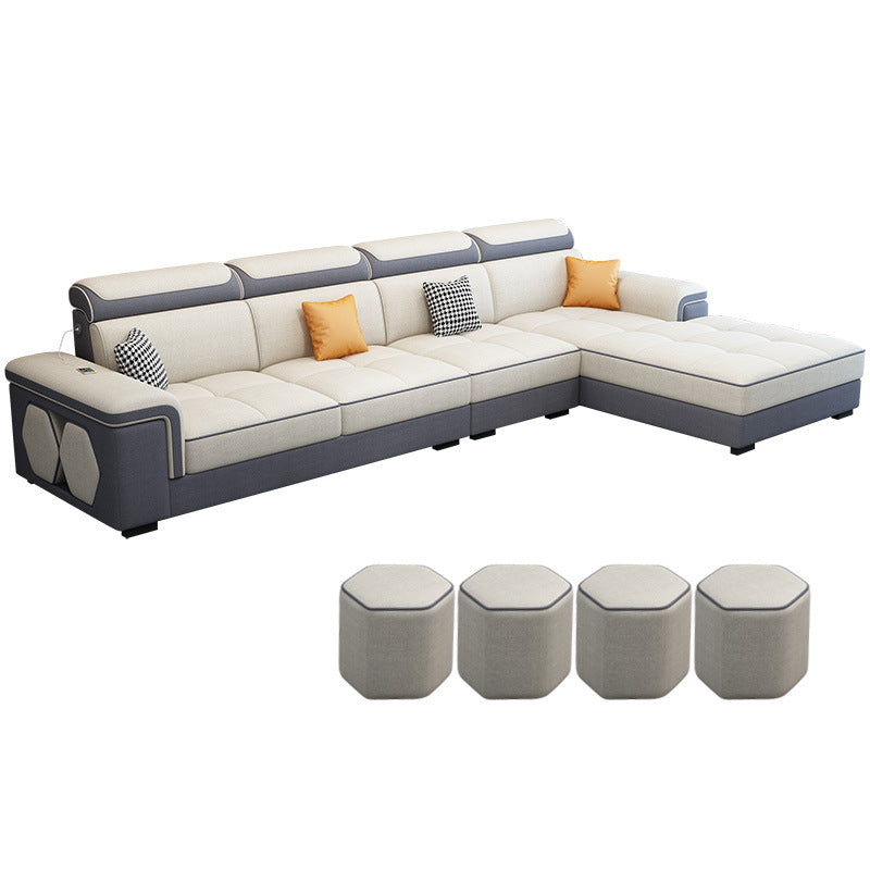 Contemporary L-shape Sectional Right Hand Facing Sofa and Chaise for Living Room Off-White Clearhalo 'Furniture' 'furniture_sectionals' 'Living Room Furniture' 'Sectionals' 4883483