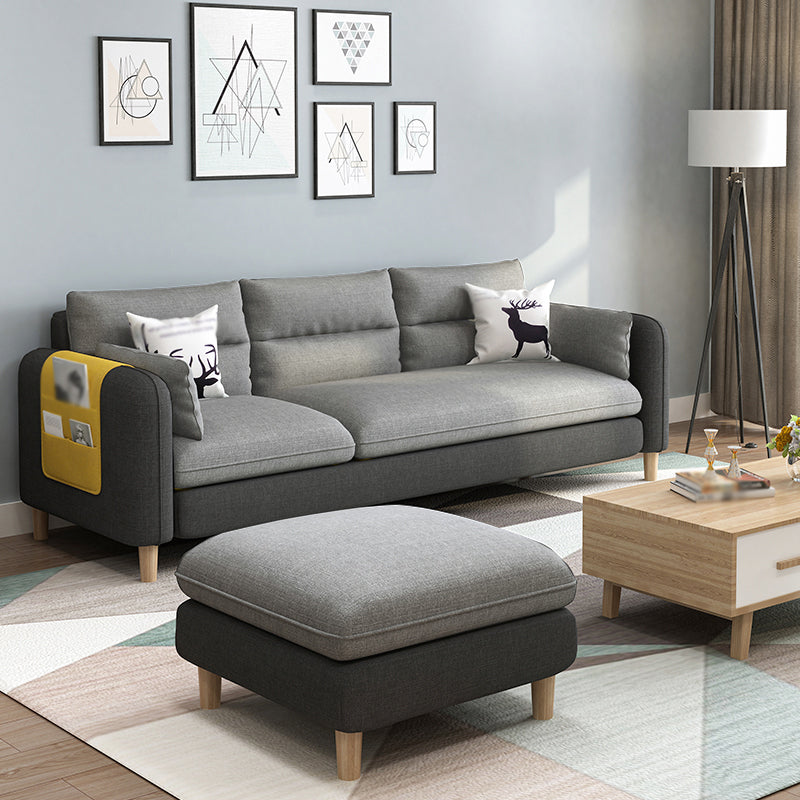 Linen Blend High Back Sofa Square Arm Slipcovered Sectional with Storag Dark Grey Light Grey Clearhalo 'furn' 'furn_sectionals' 'Furniture' 'furniture_sectionals' 'Living Room Furniture' 'Sectionals' 4883485