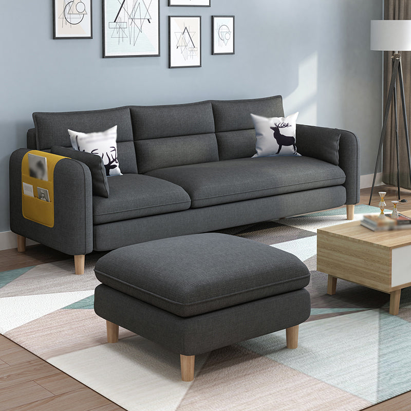 Linen Blend High Back Sofa Square Arm Slipcovered Sectional with Storag Dark Gray Clearhalo 'furn' 'furn_sectionals' 'Furniture' 'furniture_sectionals' 'Living Room Furniture' 'Sectionals' 4883486