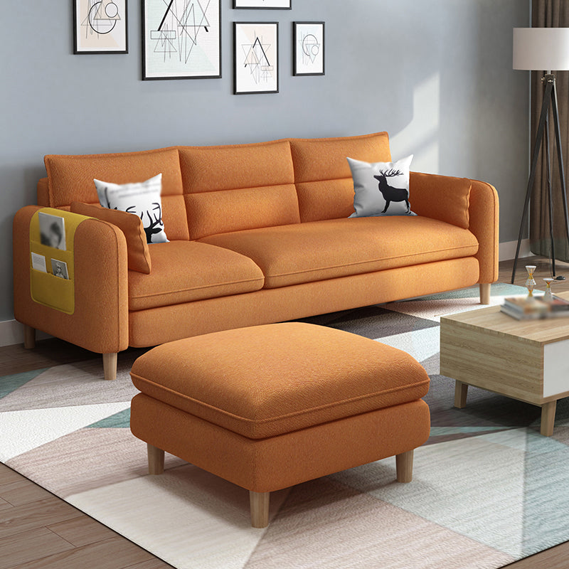 Linen Blend High Back Sofa Square Arm Slipcovered Sectional with Storag Orange Clearhalo 'furn' 'furn_sectionals' 'Furniture' 'furniture_sectionals' 'Living Room Furniture' 'Sectionals' 4883489