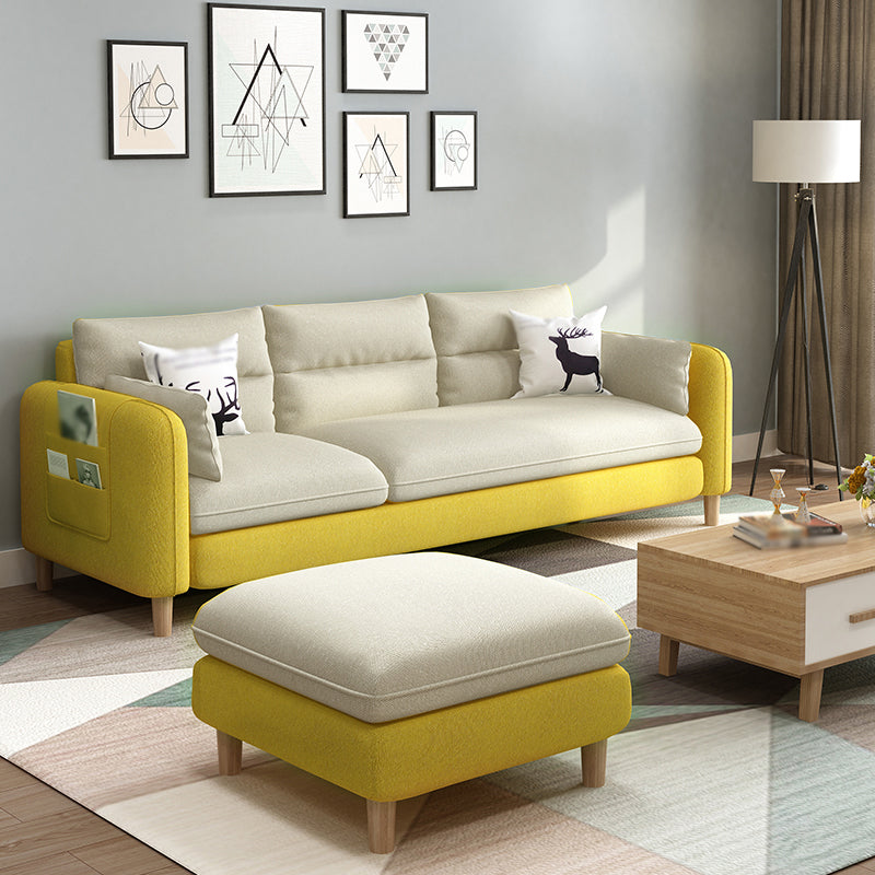 Linen Blend High Back Sofa Square Arm Slipcovered Sectional with Storag Beige Clearhalo 'furn' 'furn_sectionals' 'Furniture' 'furniture_sectionals' 'Living Room Furniture' 'Sectionals' 4883493