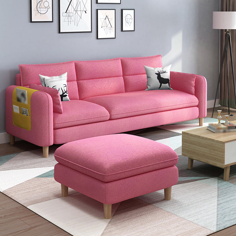 Linen Blend High Back Sofa Square Arm Slipcovered Sectional with Storag Pink Clearhalo 'furn' 'furn_sectionals' 'Furniture' 'furniture_sectionals' 'Living Room Furniture' 'Sectionals' 4883499