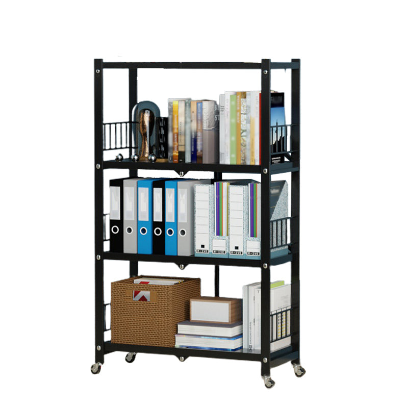 Foldable Bookshelf Scandinavian Style Bookcase for Home Office with Casters 24"L x 13.4"W x 49.2"H Black Clearhalo 'Bookcases' 'furn' 'furn_bookcases' 'Furniture' 'furniture_bookcases' 'Office Furniture' 4887081