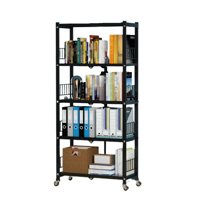Foldable Bookshelf Scandinavian Style Bookcase for Home Office with Casters 24"L x 13.4"W x 63.4"H Black Clearhalo 'Bookcases' 'furn' 'furn_bookcases' 'Furniture' 'furniture_bookcases' 'Office Furniture' 4887083