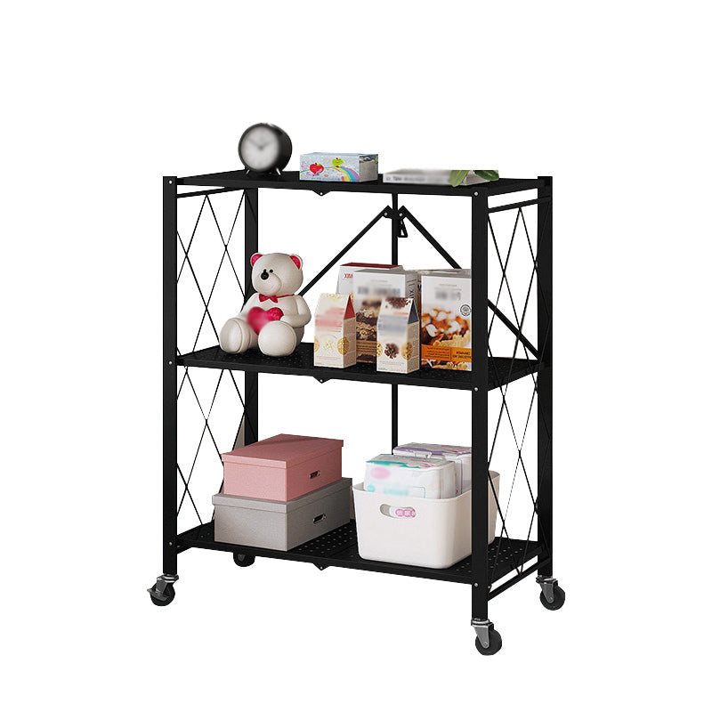 Foldable Bookshelf Scandinavian Style Bookcase for Home Office with Casters 28"L x 14.2"W x 34.3"H Black Clearhalo 'Bookcases' 'furn' 'furn_bookcases' 'Furniture' 'furniture_bookcases' 'Office Furniture' 4887087