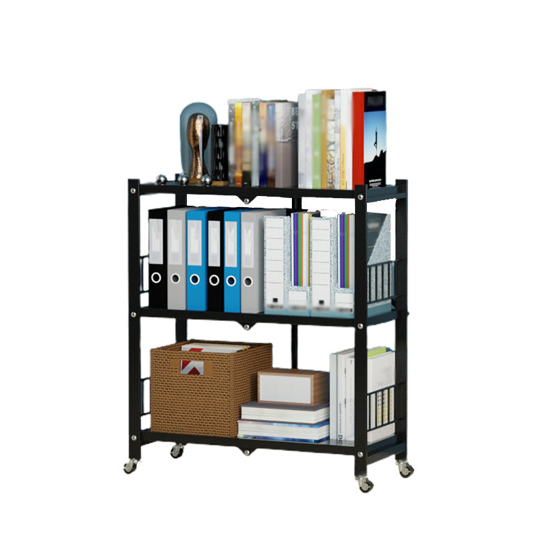 Foldable Bookshelf Scandinavian Style Bookcase for Home Office with Casters 24"L x 13.4"W x 33.9"H Black Clearhalo 'Bookcases' 'furn' 'furn_bookcases' 'Furniture' 'furniture_bookcases' 'Office Furniture' 4887088