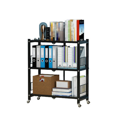 Foldable Bookshelf Scandinavian Style Bookcase for Home Office with Casters 24"L x 13.4"W x 33.9"H Black