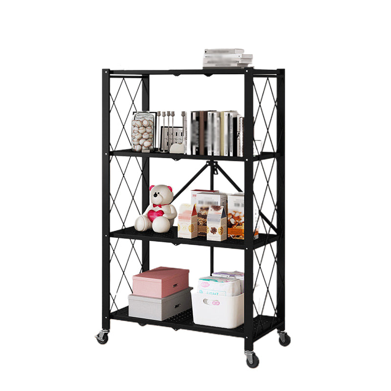 Foldable Bookshelf Scandinavian Style Bookcase for Home Office with Casters 28"L x 14.2"W x 49.6"H Black Clearhalo 'Bookcases' 'furn' 'furn_bookcases' 'Furniture' 'furniture_bookcases' 'Office Furniture' 4887089
