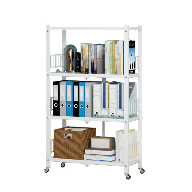 Foldable Bookshelf Scandinavian Style Bookcase for Home Office with Casters 24"L x 13.4"W x 49.2"H White Clearhalo 'Bookcases' 'furn' 'furn_bookcases' 'Furniture' 'furniture_bookcases' 'Office Furniture' 4887095