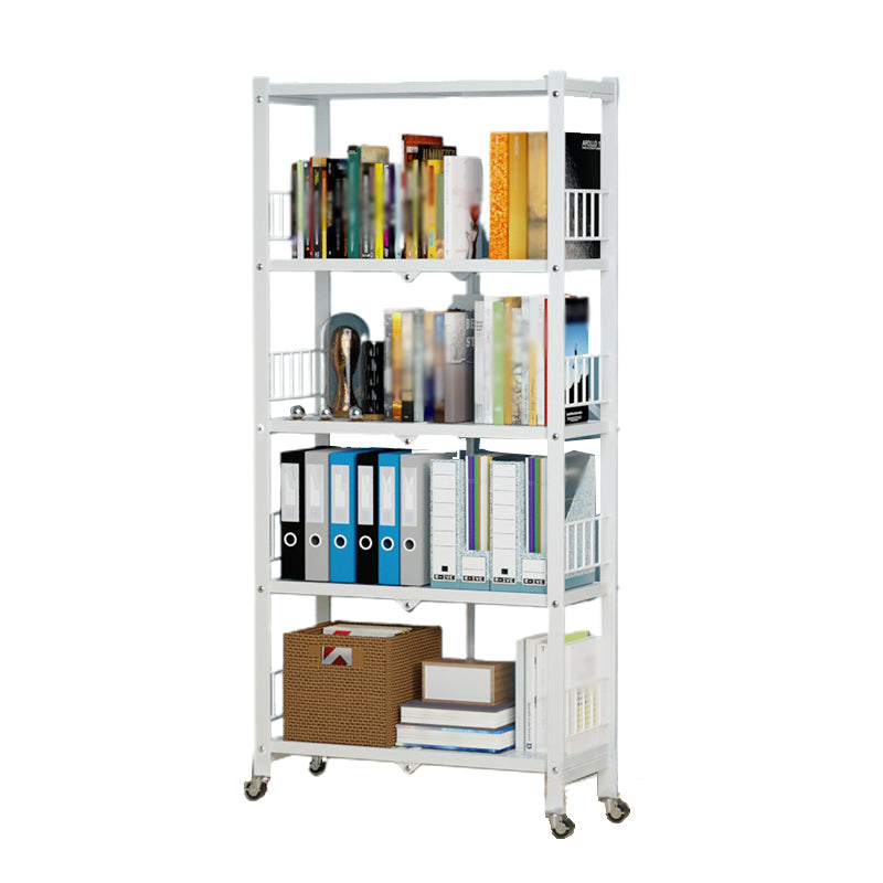 Foldable Bookshelf Scandinavian Style Bookcase for Home Office with Casters 24"L x 13.4"W x 63.4"H White Clearhalo 'Bookcases' 'furn' 'furn_bookcases' 'Furniture' 'furniture_bookcases' 'Office Furniture' 4887096
