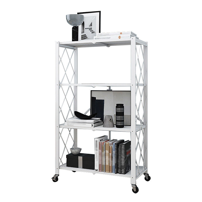 Foldable Bookshelf Scandinavian Style Bookcase for Home Office with Casters 28"L x 14.2"W x 49.6"H White Clearhalo 'Bookcases' 'furn' 'furn_bookcases' 'Furniture' 'furniture_bookcases' 'Office Furniture' 4887102