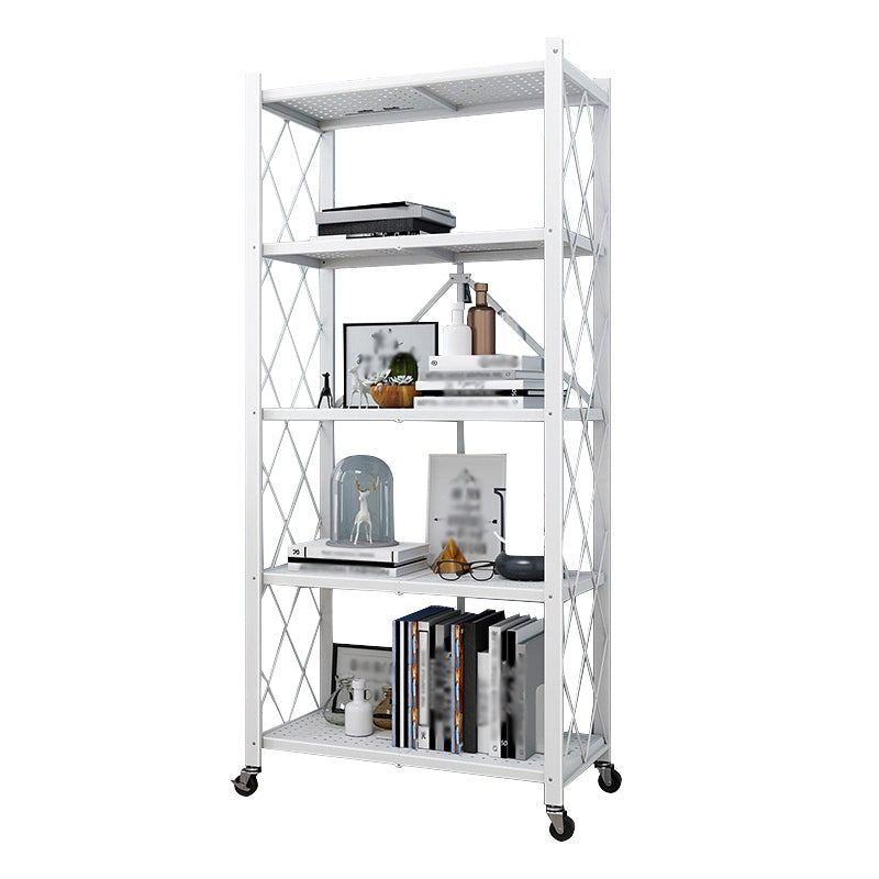 Foldable Bookshelf Scandinavian Style Bookcase for Home Office with Casters 28"L x 14.2"W x 64.2"H White Clearhalo 'Bookcases' 'furn' 'furn_bookcases' 'Furniture' 'furniture_bookcases' 'Office Furniture' 4887103
