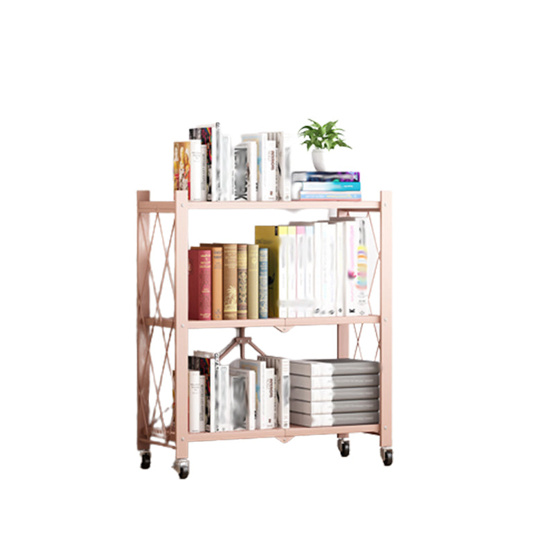 Foldable Bookshelf Scandinavian Style Bookcase for Home Office with Casters 28"L x 14.2"W x 33.9"H Pink Clearhalo 'Bookcases' 'furn' 'furn_bookcases' 'Furniture' 'furniture_bookcases' 'Office Furniture' 4887104