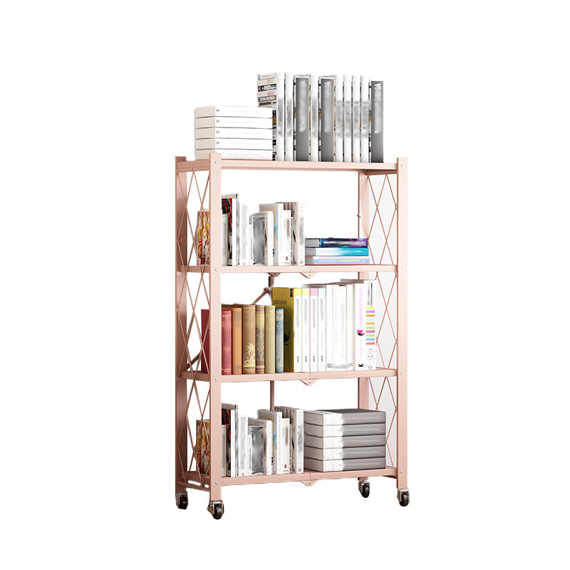 Foldable Bookshelf Scandinavian Style Bookcase for Home Office with Casters 28"L x 14.2"W x 49.2"H Pink Clearhalo 'Bookcases' 'furn' 'furn_bookcases' 'Furniture' 'furniture_bookcases' 'Office Furniture' 4887105