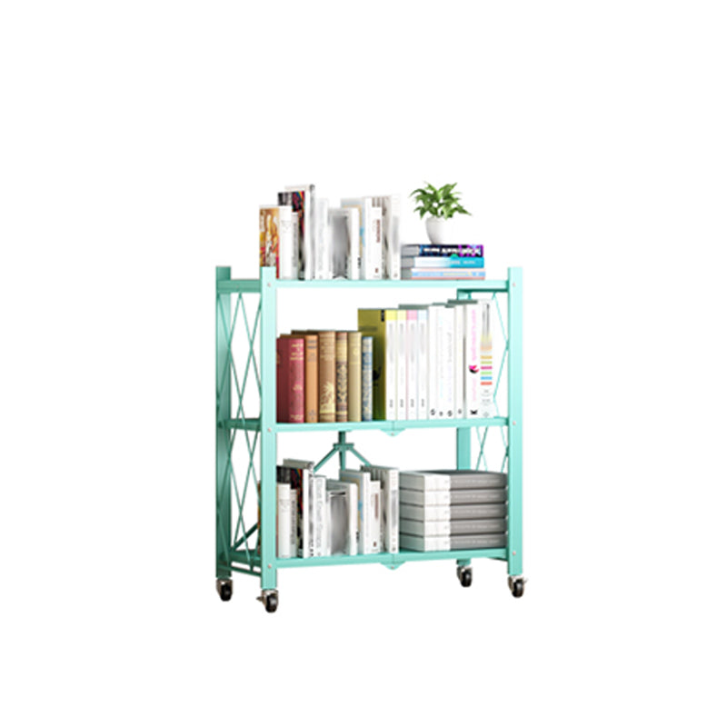 Foldable Bookshelf Scandinavian Style Bookcase for Home Office with Casters 28"L x 14.2"W x 33.9"H Blue Clearhalo 'Bookcases' 'furn' 'furn_bookcases' 'Furniture' 'furniture_bookcases' 'Office Furniture' 4887107