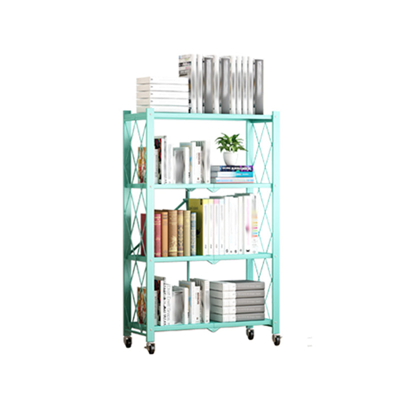 Foldable Bookshelf Scandinavian Style Bookcase for Home Office with Casters 28"L x 14.2"W x 49.2"H Blue Clearhalo 'Bookcases' 'furn' 'furn_bookcases' 'Furniture' 'furniture_bookcases' 'Office Furniture' 4887108